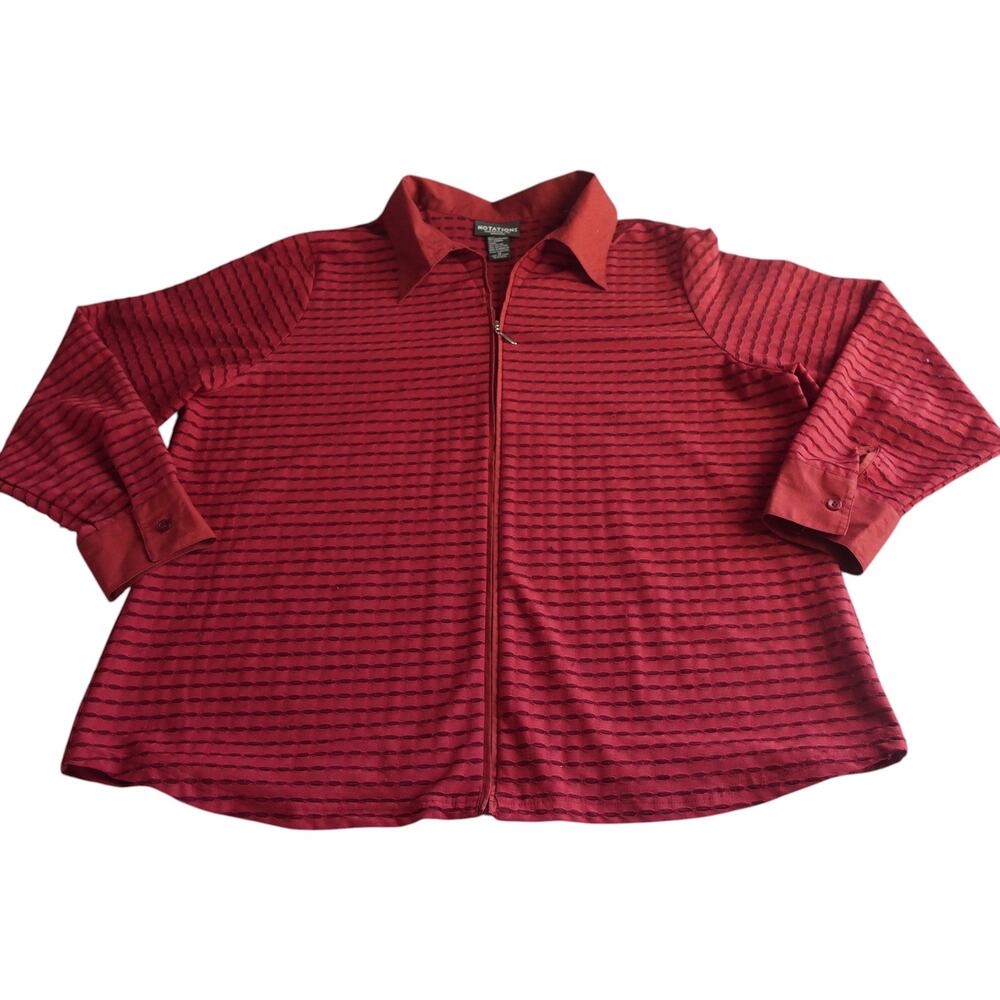 Notations Red Sheer Textured Zip Jacket Top 1X Officecore - Picture 3 of 9